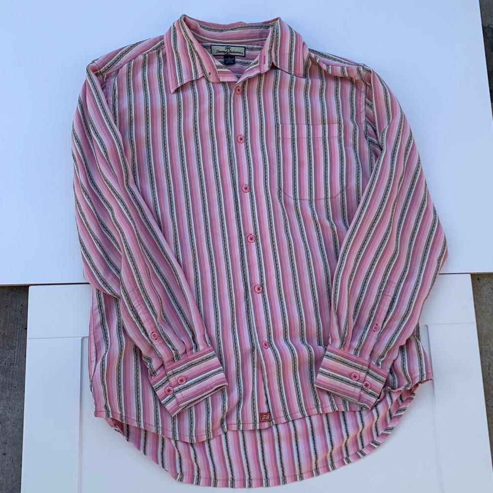 Tommy Bahama Pink White Striped Long Sleeve